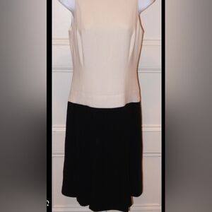 NWOT!Lauren Ralph Lauren Cap Sleeve tuxedo drop waist dress Ivory & Black